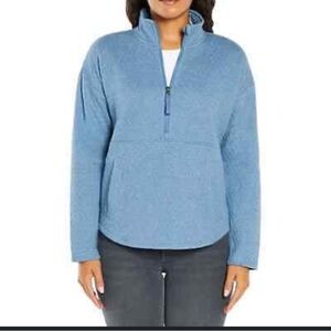 NWT Eddie Bauer Ladies Quilted Half Zip Pullover Heathered Colony Blue Size XL